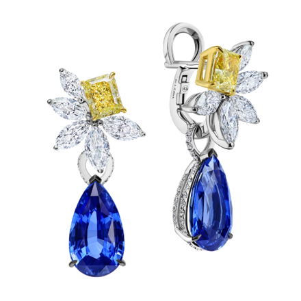 Серьги с сапфирами и бриллиантами, белое золото 1