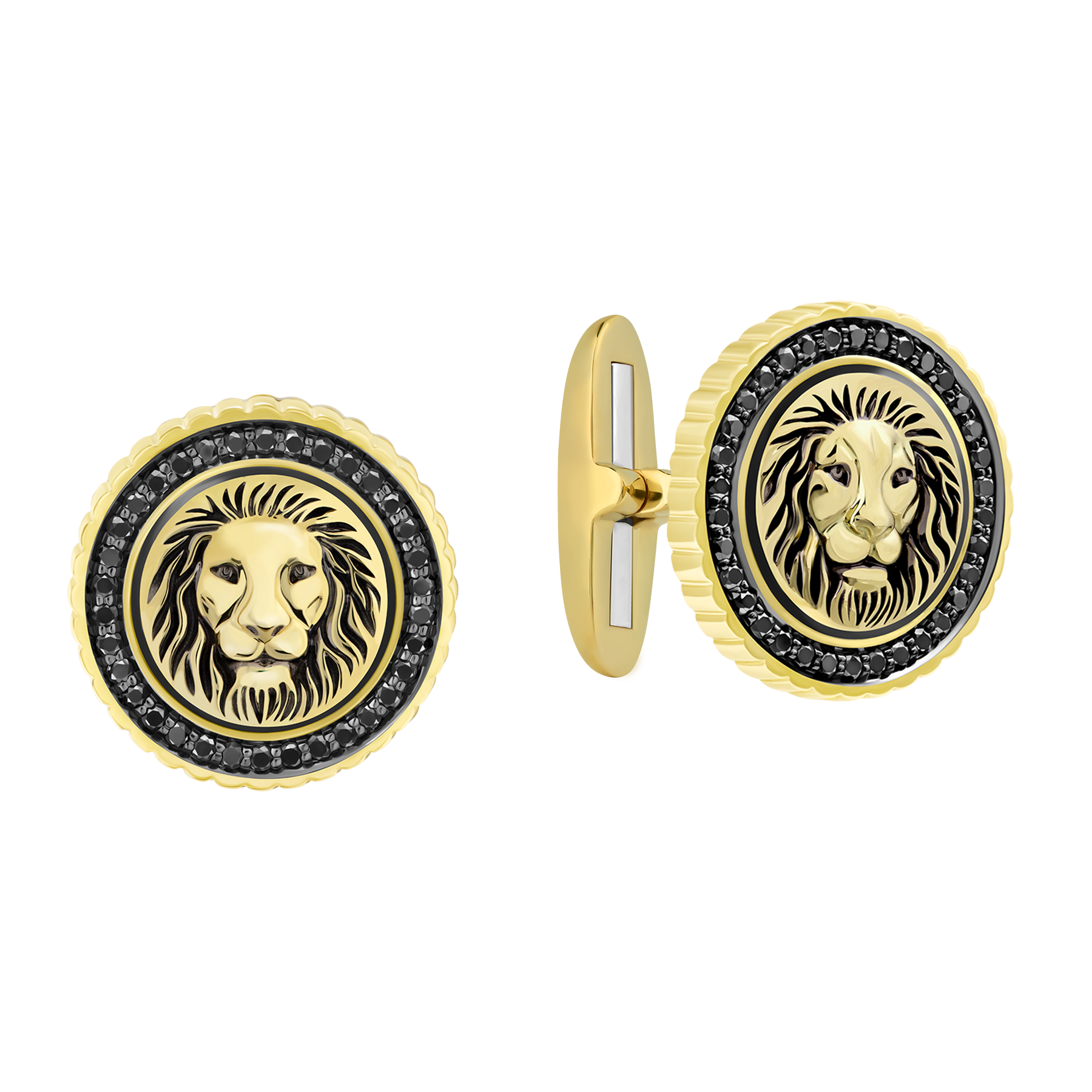 Запонки с чёрными бриллиантами, жёлтое золото, н.керамика