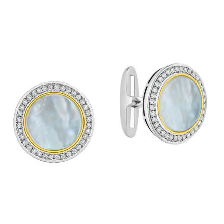 Запонки с перламутром и бриллиантами, белое золото 1
