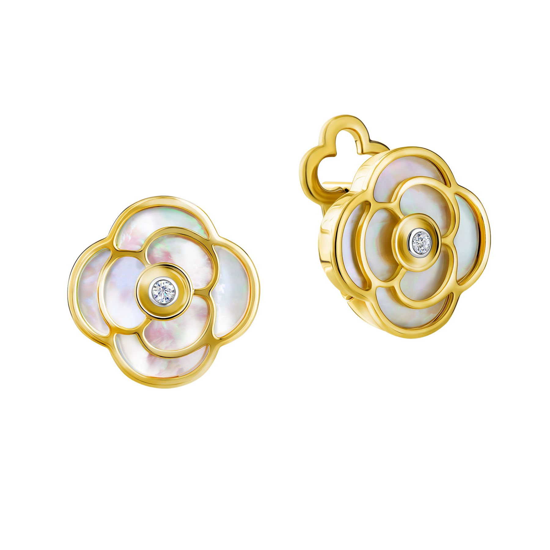 Серьги с бриллиантами и перламутром, желтое золото