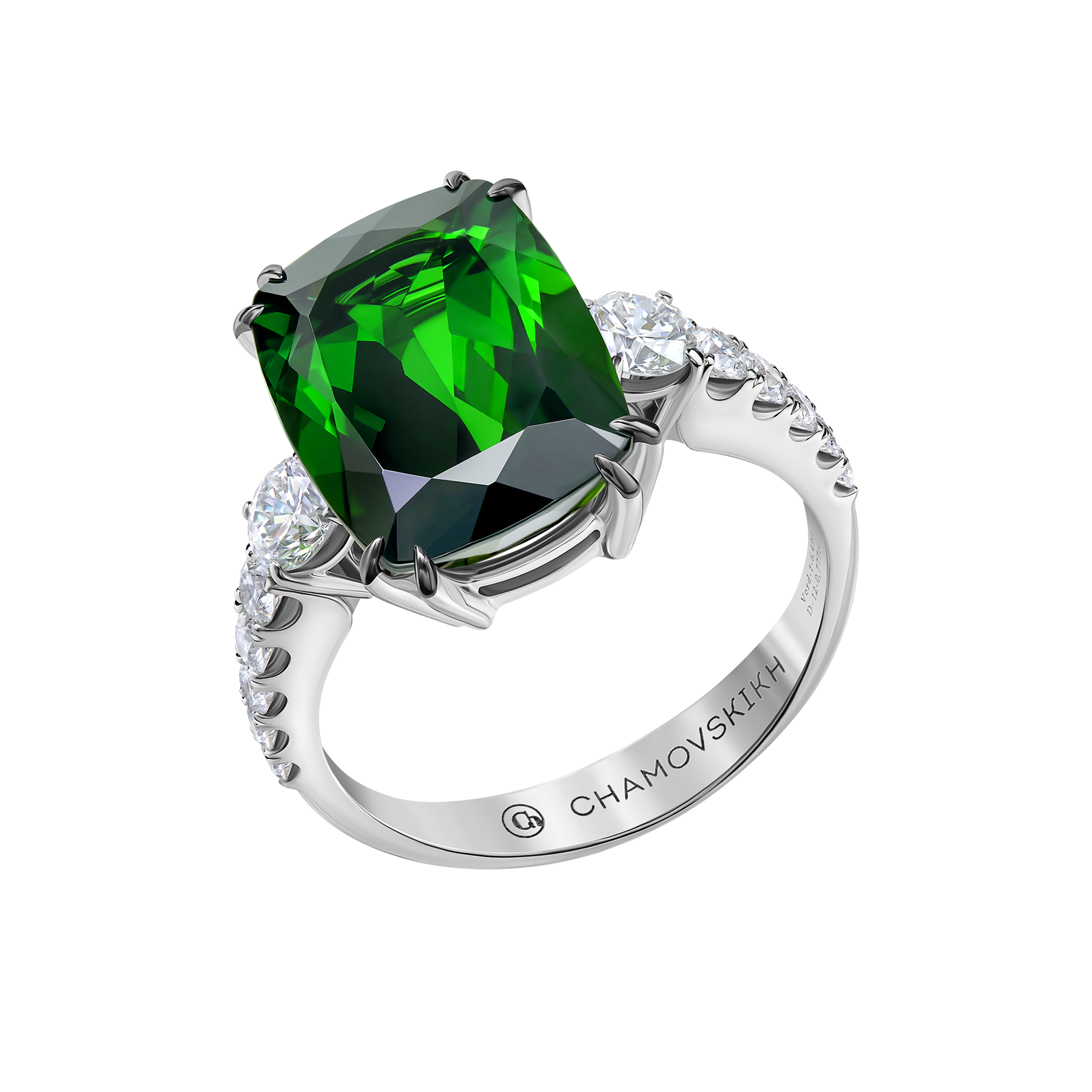 Кольцо с турмалином верделит и бриллиантами, белое золото