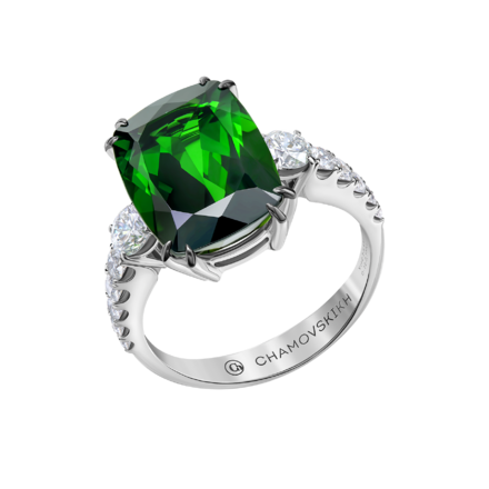 Кольцо с турмалином верделит и бриллиантами, белое золото 1