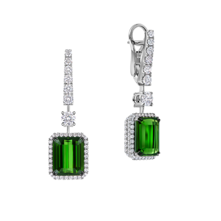 Серьги с турмалинами верделитами и бриллиантами, белое золото 1