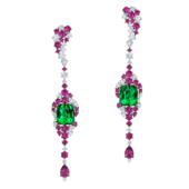 Серьги с верделитами, бриллиантами и рубинами, белое золото