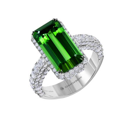 Кольцо с верделитом и бриллиантами, белое золото 1