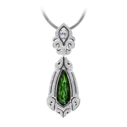 Подвес с турмалином верделитом и бриллиантами, белое золото 1