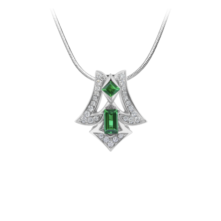 Подвес с турмалином, изумрудами и бриллиантами, белое золото 2