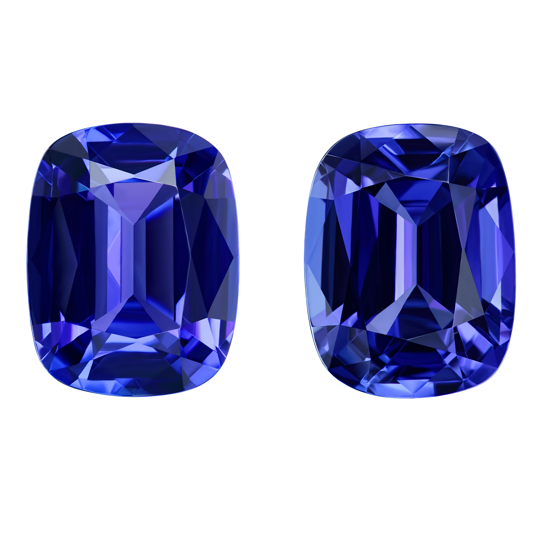 Сет из двух танзанитов, Кушон, 12,46 ct/ 11,34