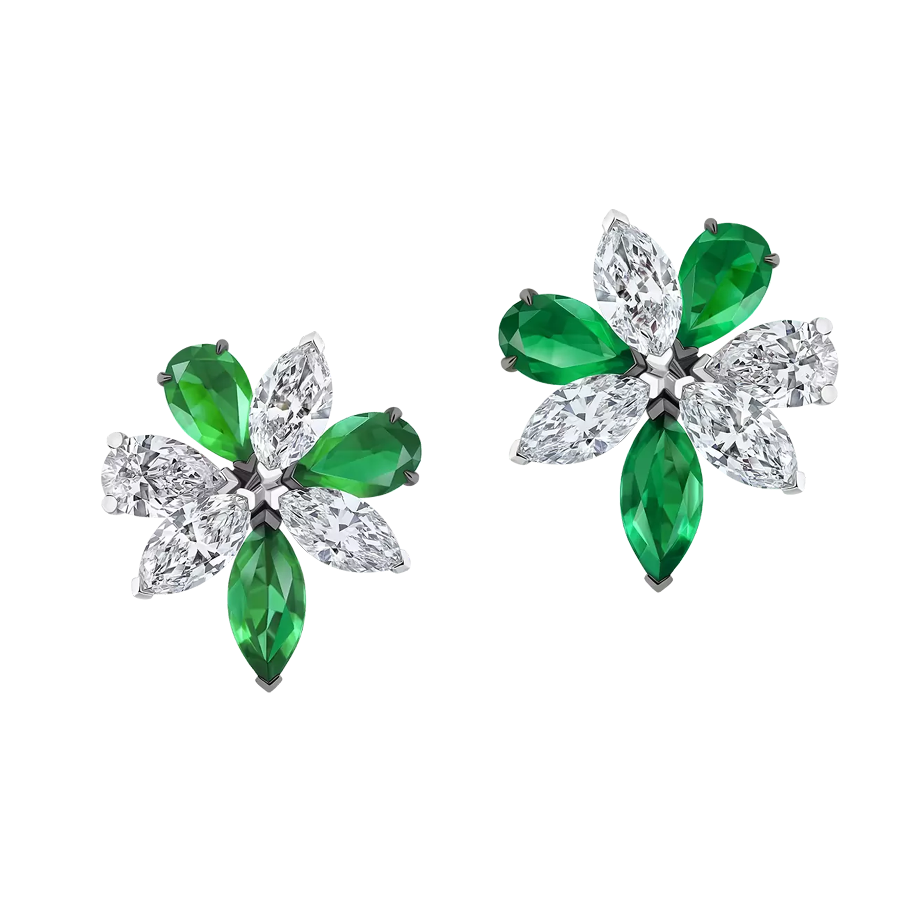 Серьги с изумрудами и бриллиантами, белое золото