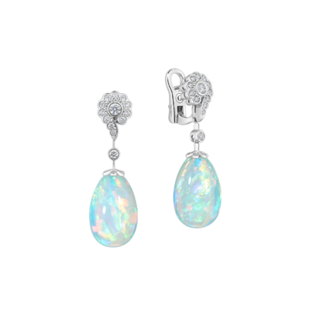 Серьги с опалами и бриллиантами, белое золото 2