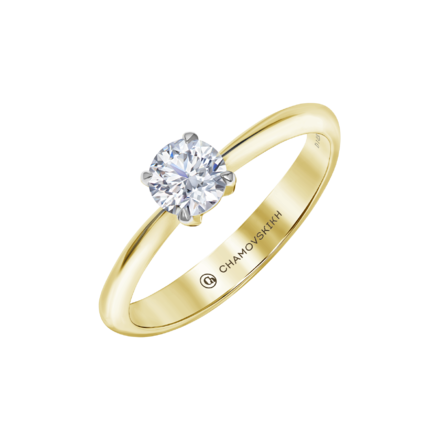 Помолвочное кольцо с бриллиантом, желтое золото 1