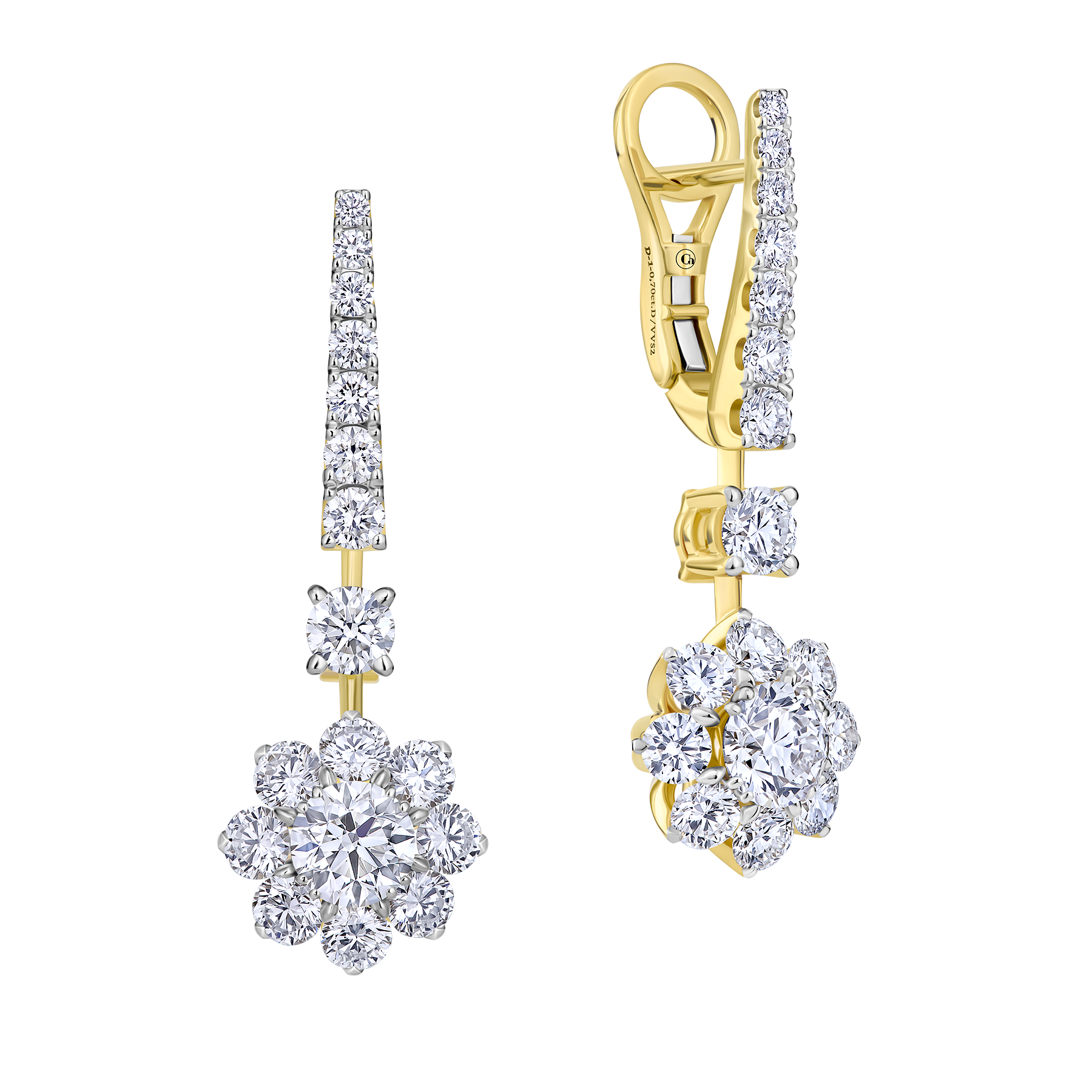 Серьги с бриллиантами, желтое золото