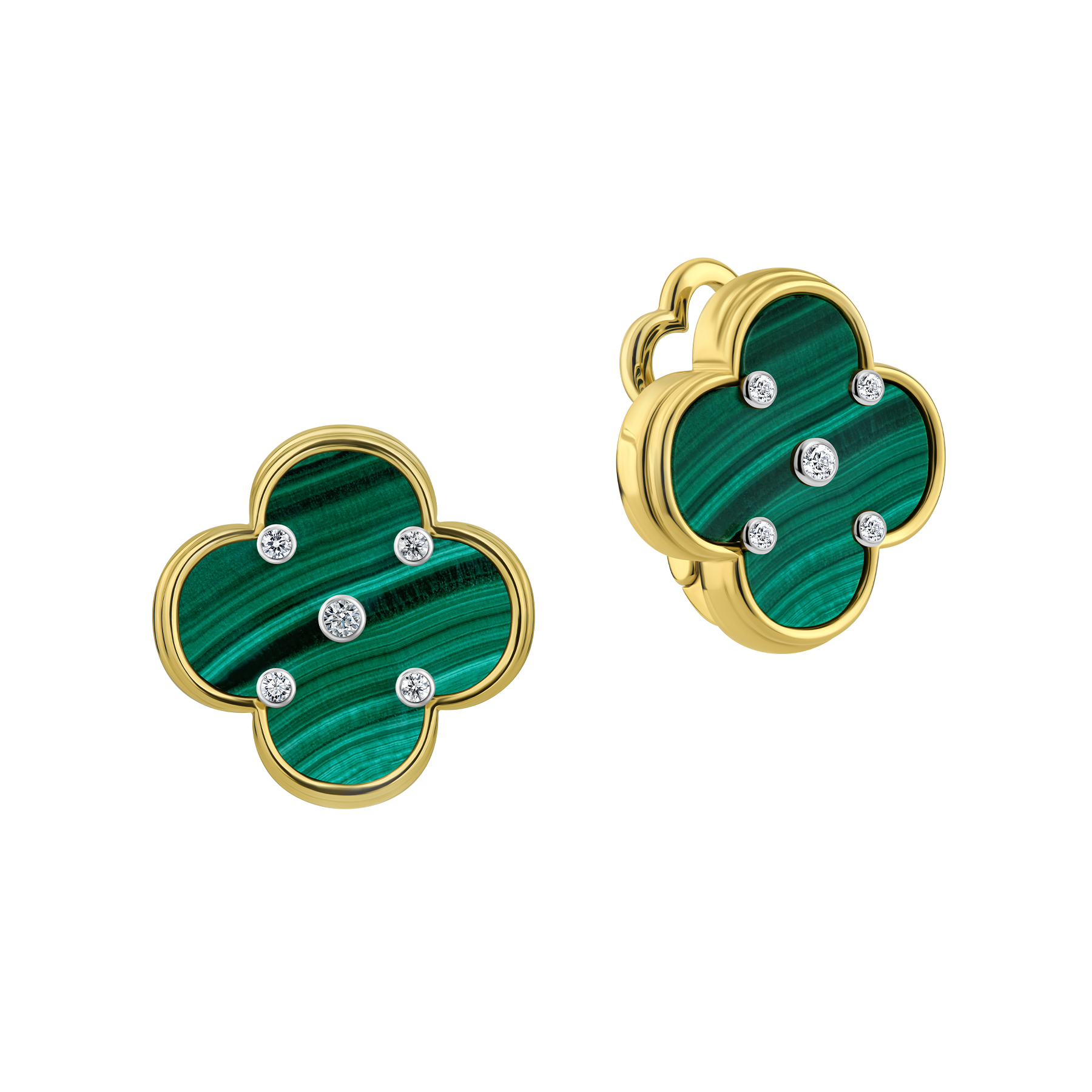 Серьги с бриллиантами и малахитом, желтое золото