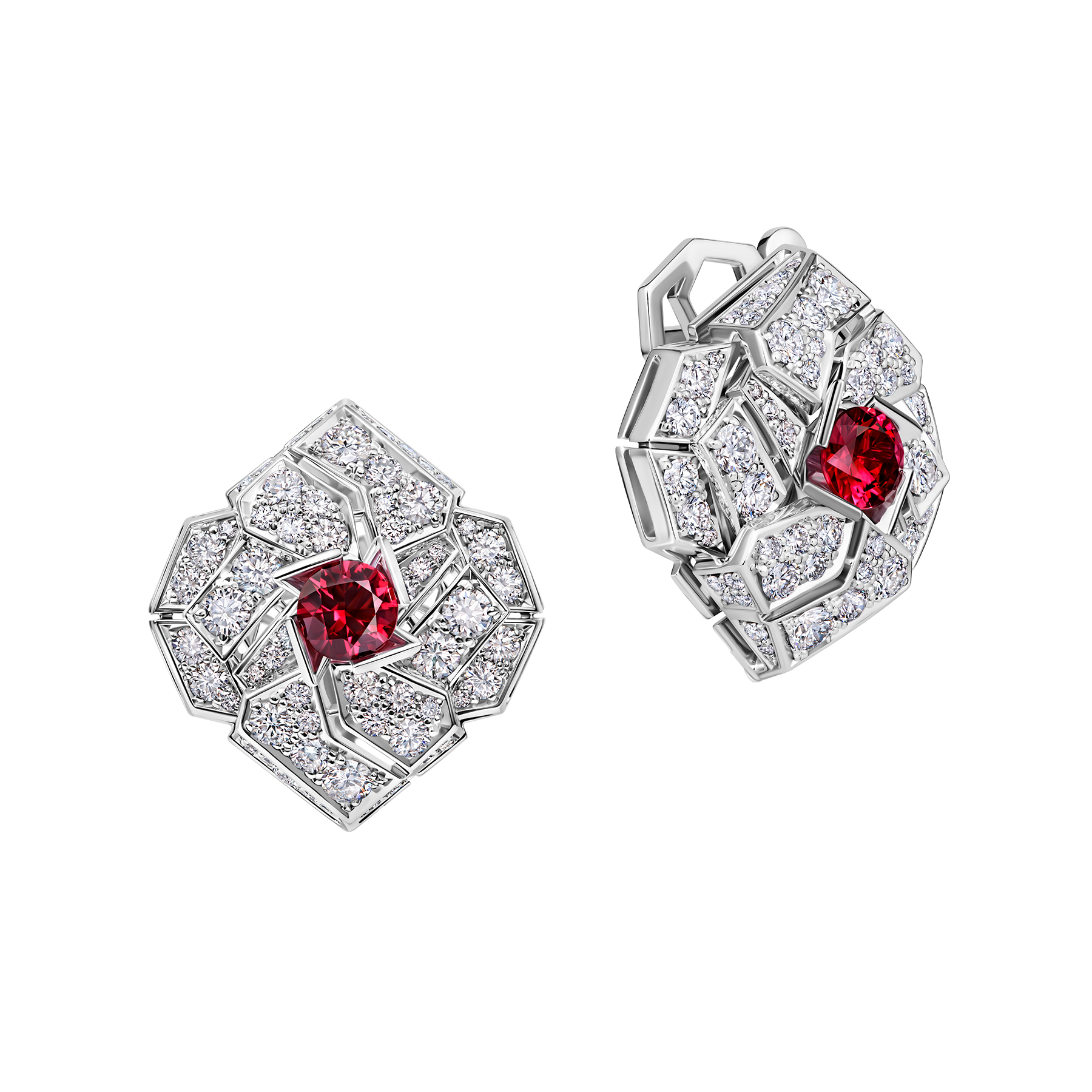 Серьги с рубинами и бриллиантами, белое золото