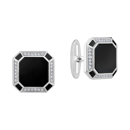 Запонки с ониксом и бриллиантами, белое золото, н.керамика 1