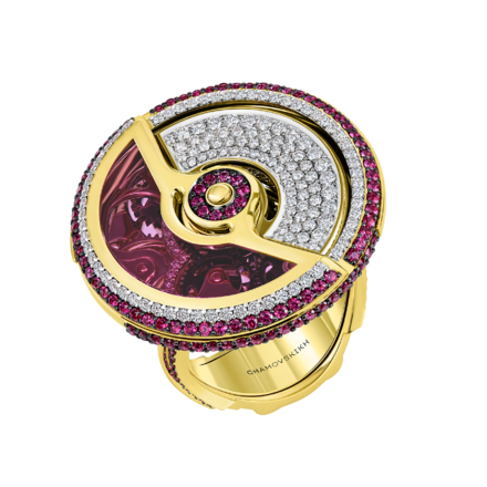 Кольцо с рубинами, бриллиантами и корундом, желтое золото 1