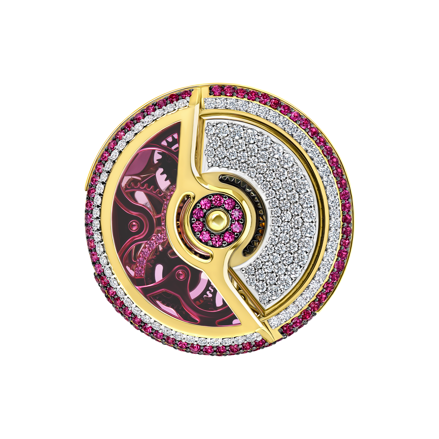 Кольцо с рубинами, бриллиантами и корундом, желтое золото