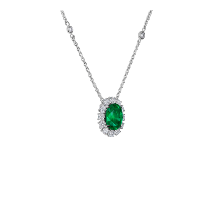 Колье с изумрудом и бриллиантами, белое золото 2