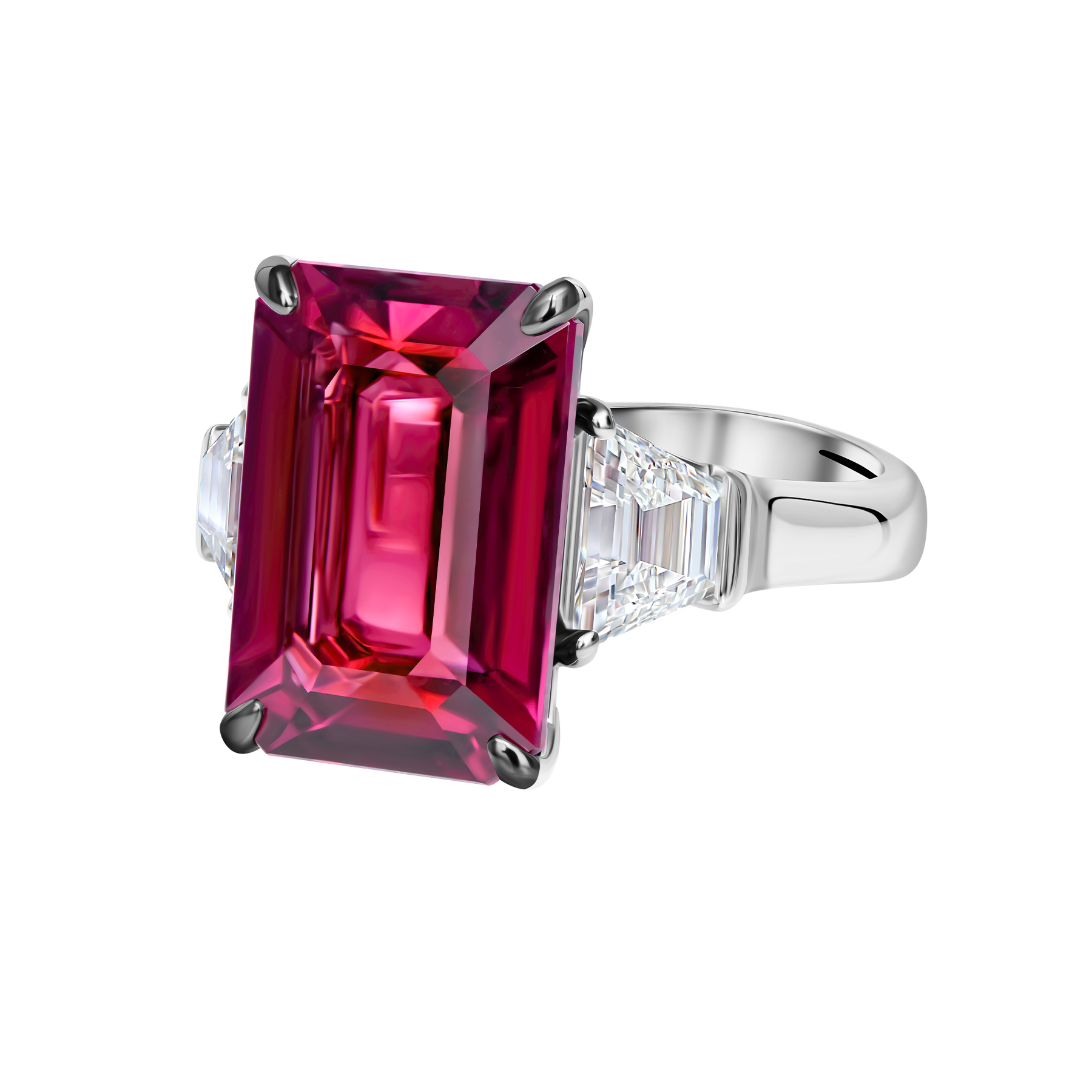 Кольцо с турмалином рубеллитом и бриллиантами, белое золото