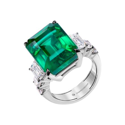 Кольцо с изумрудом и бриллиантами, белое золото 1