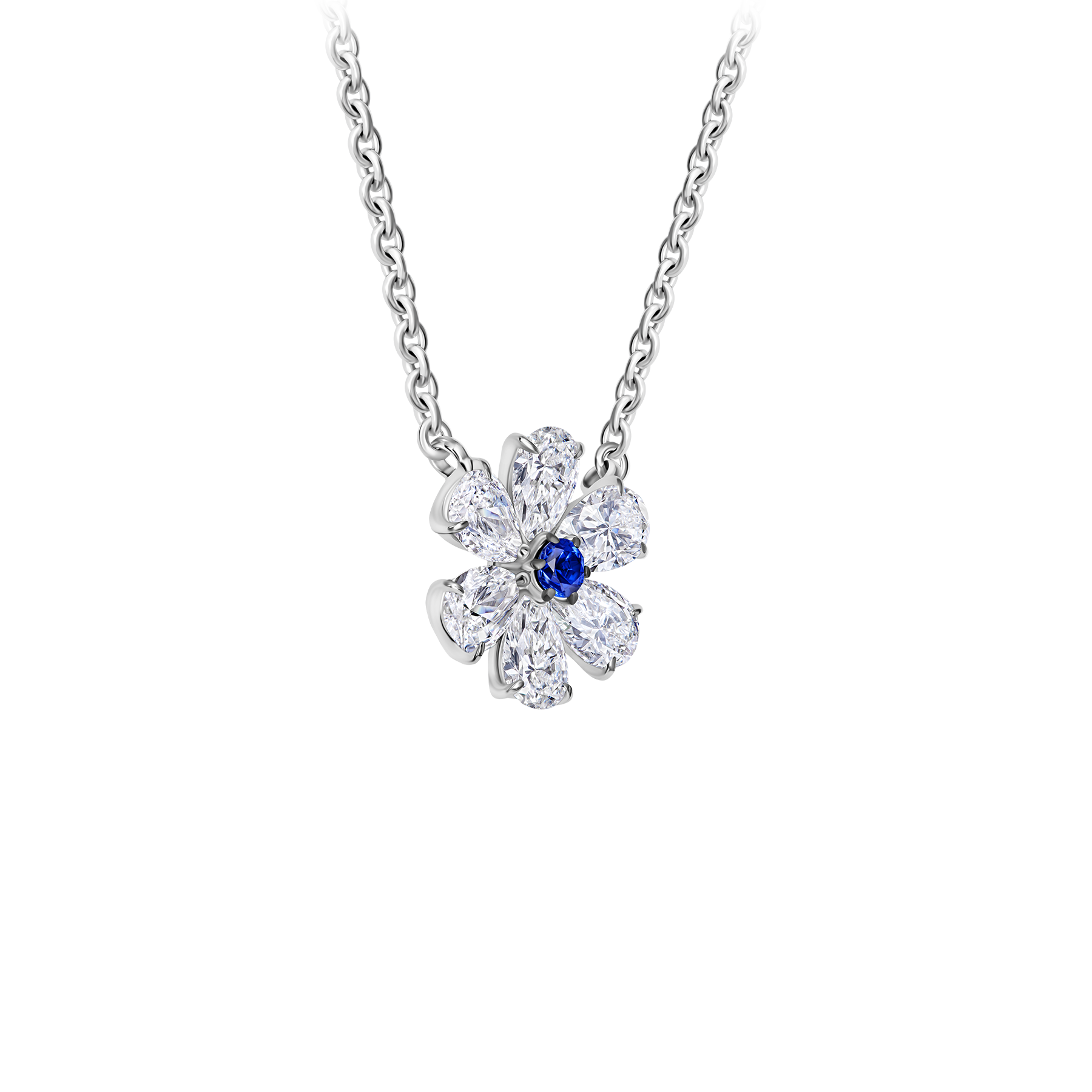 Колье с сапфиром и бриллиантами, белое золото