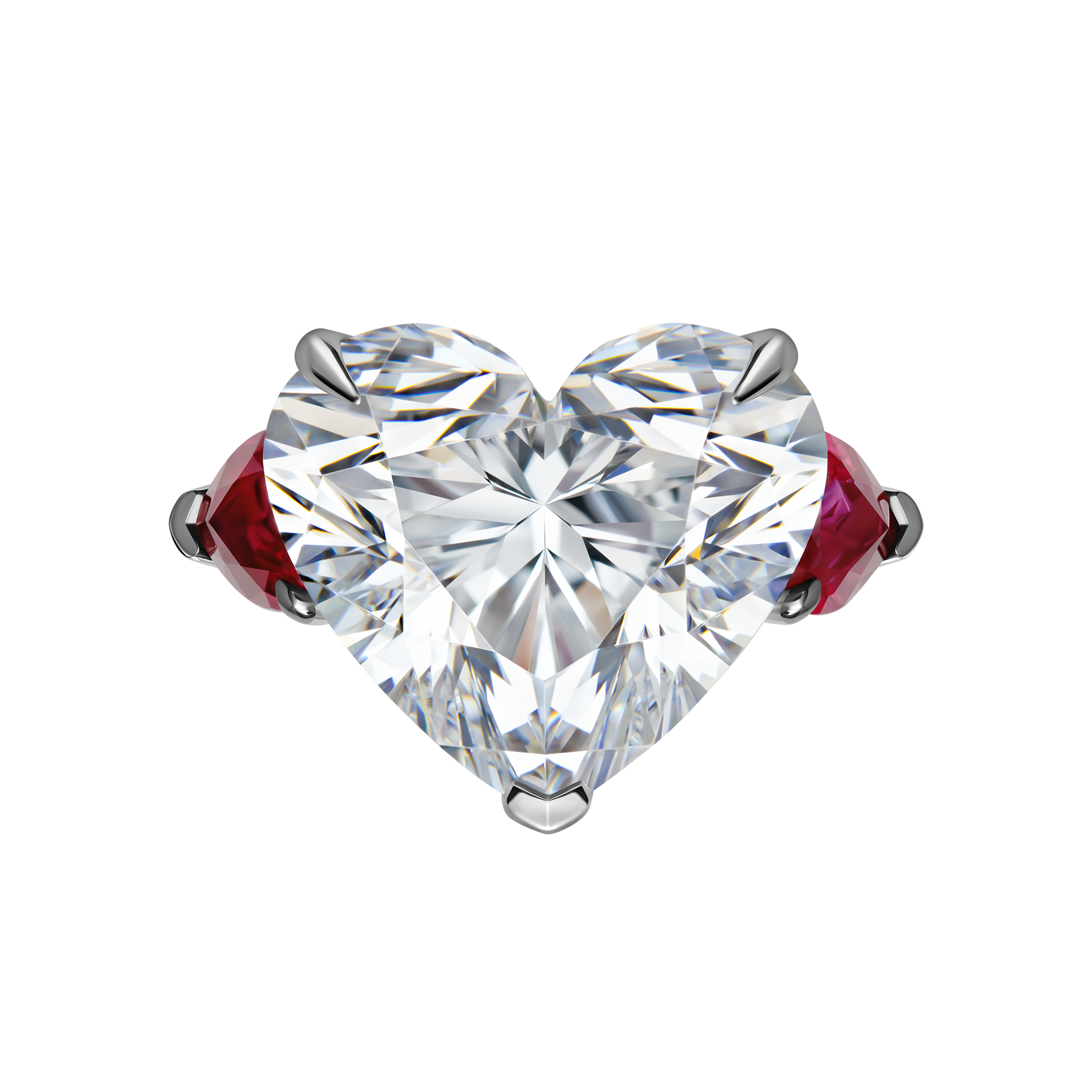 Кольцо с бриллиантом и рубинами, белое золото