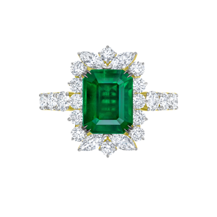 Кольцо с изумрудами и бриллиантами, желтое золото 2