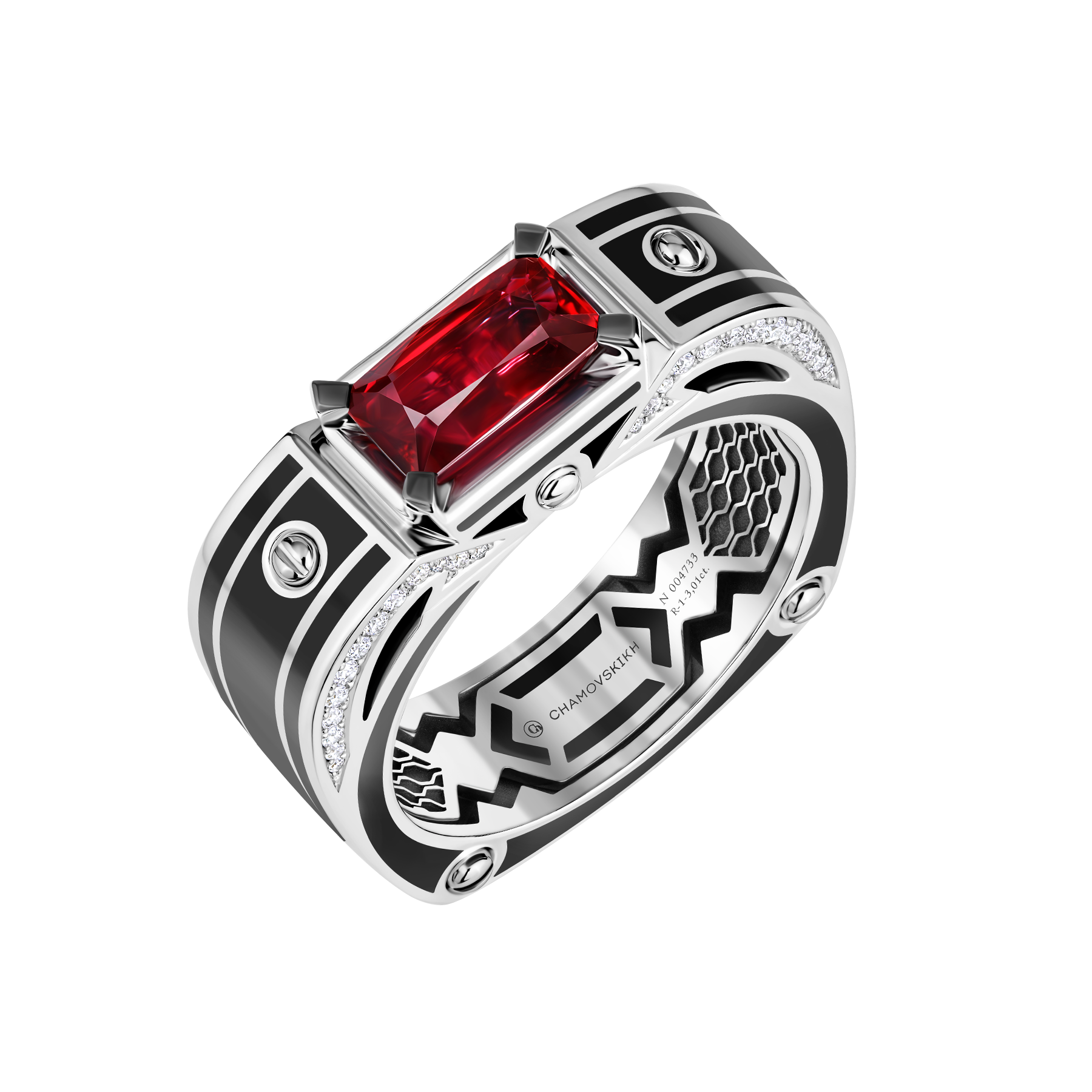 Кольцо с рубином и бриллиантами, белое золото