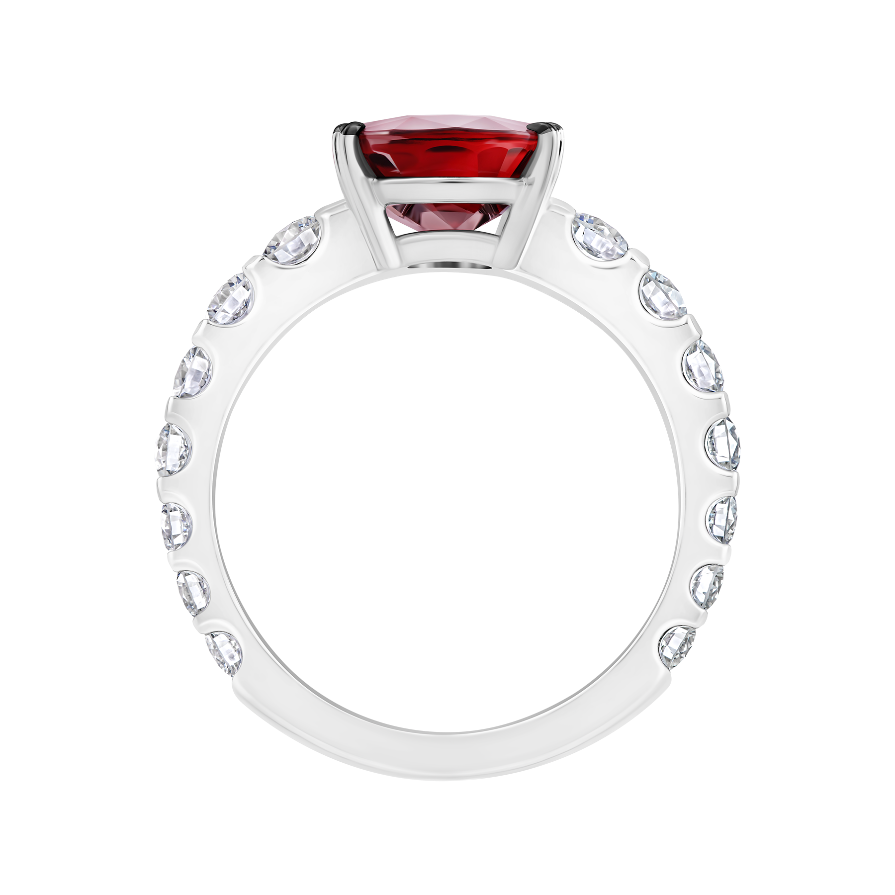 Кольцо с рубином и бриллиантами, белое золото