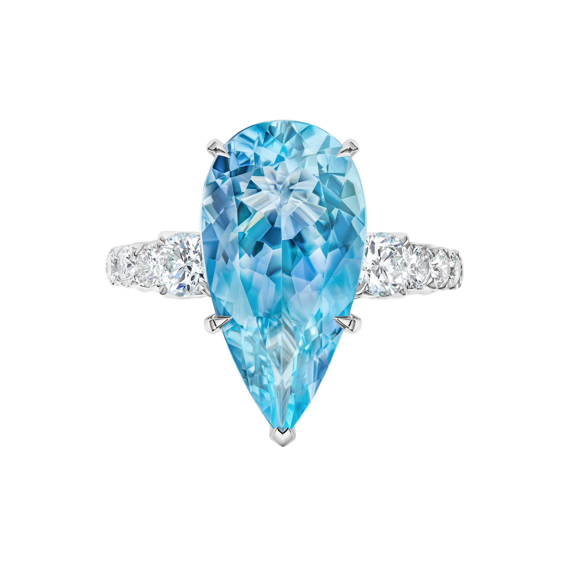 Кольцо с аквамарином и бриллиантами, белое золото