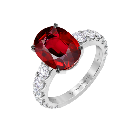 Кольцо с рубином и бриллиантами, белое золото 1