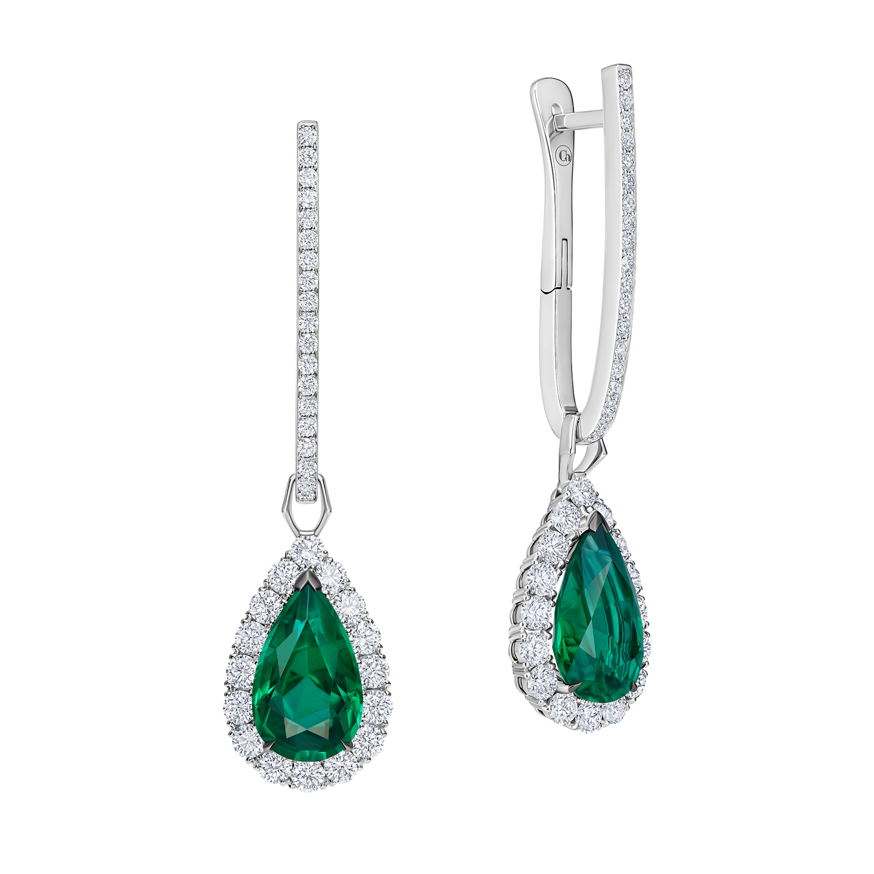 Серьги с изумрудами и бриллиантами, белое золото