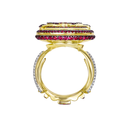 Кольцо с бриллиантами, рубинами и сапфирами, желтое золото, н.керамика 5