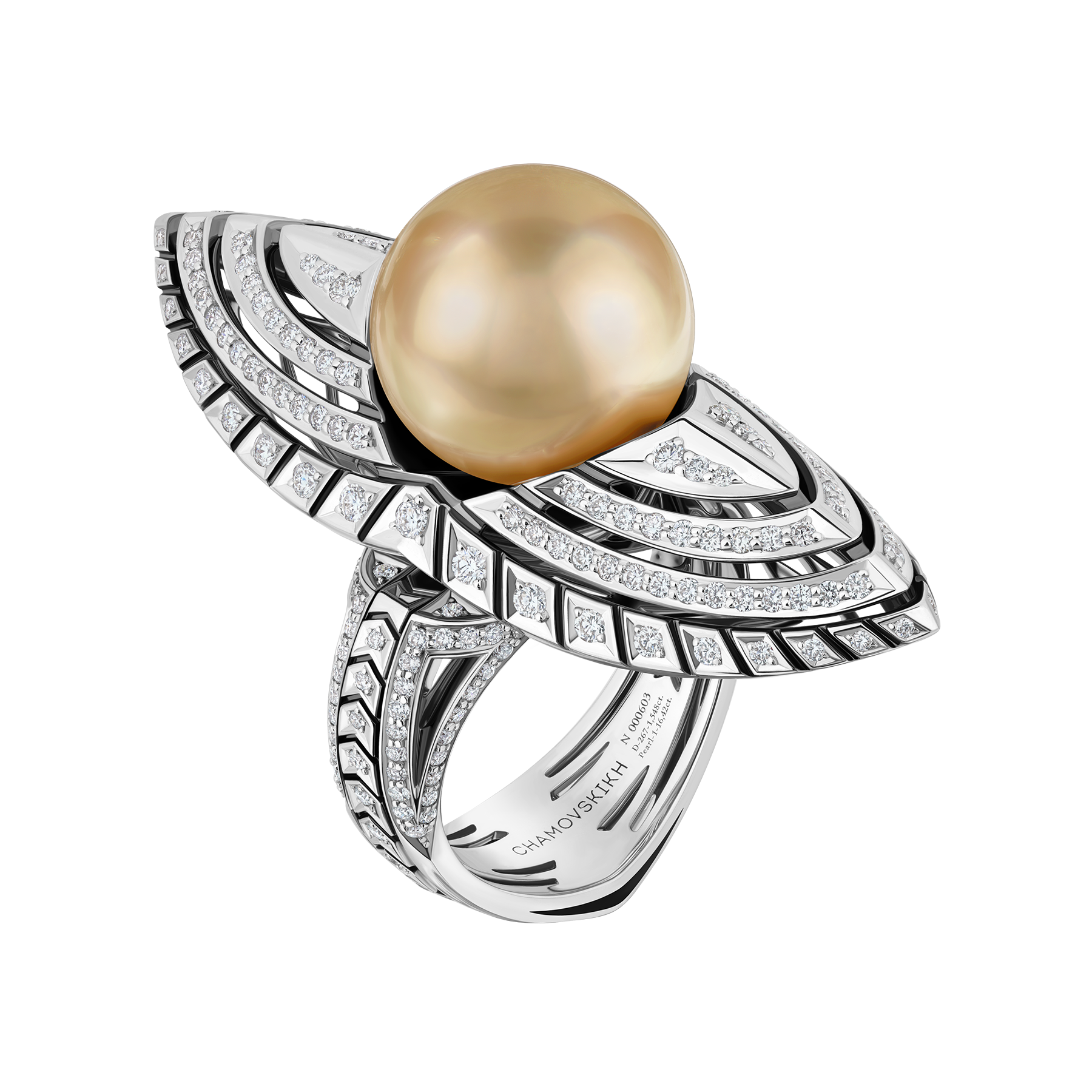 Кольцо с жемчугом и бриллиантами, белое золото, н.керамика