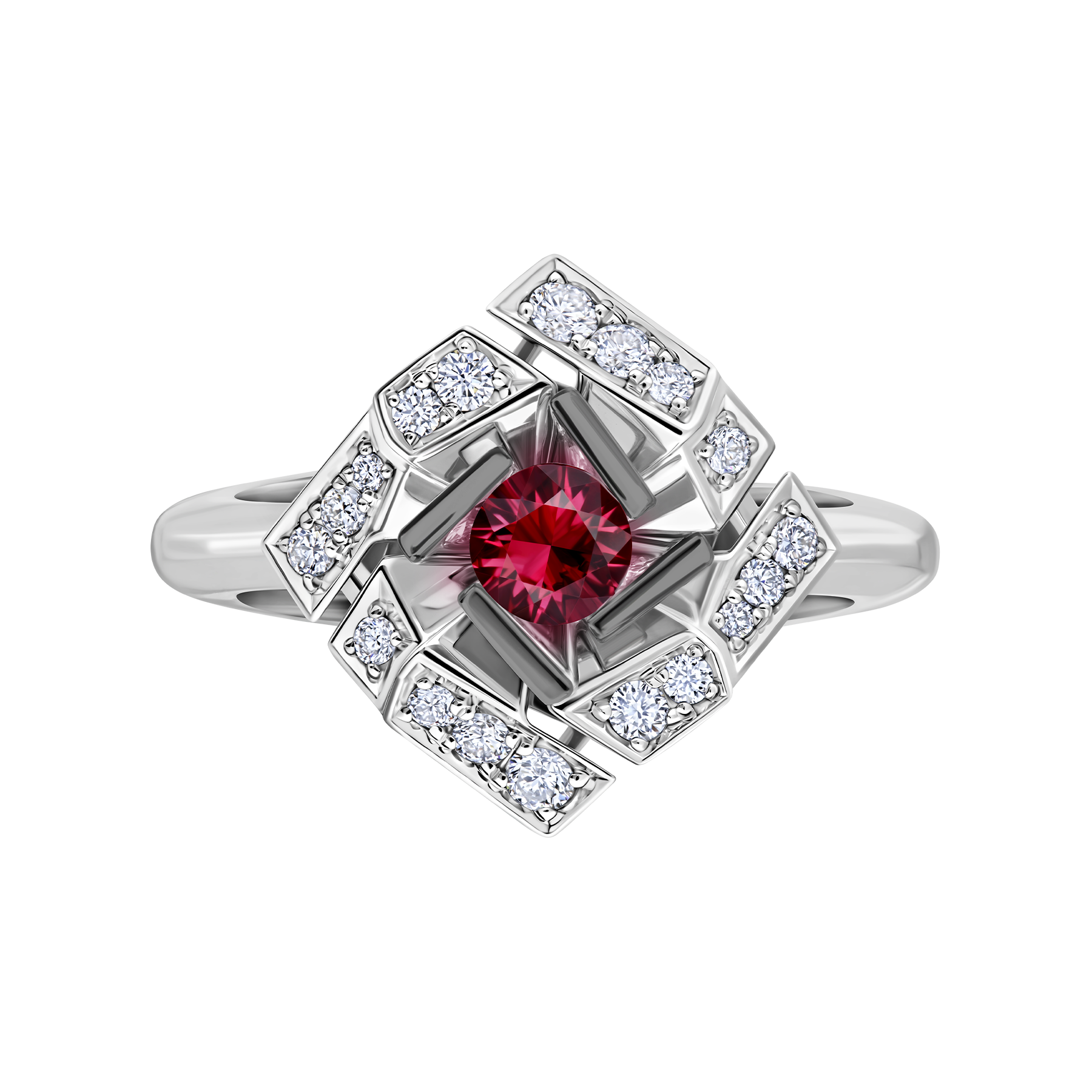 Кольцо с рубином и бриллиантами, белое золото