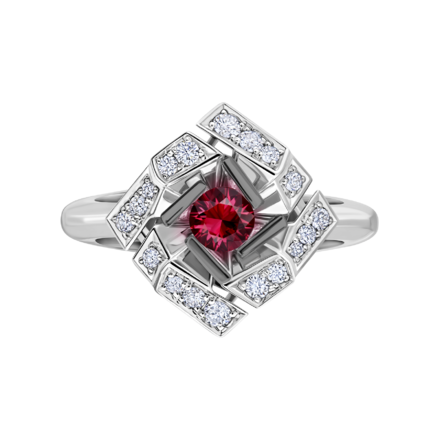 Кольцо с рубином и бриллиантами, белое золото 2