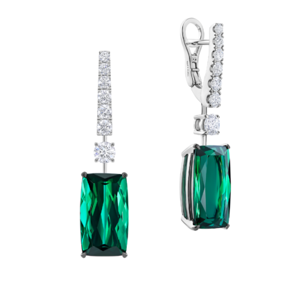 Серьги с турмалинами верделитами и бриллиантами, белое золото 1