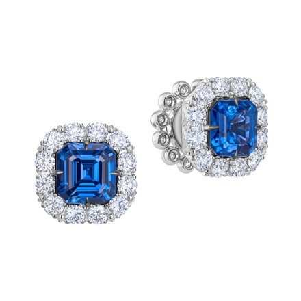 Пусеты с сапфирами и бриллиантами, белое золото 1