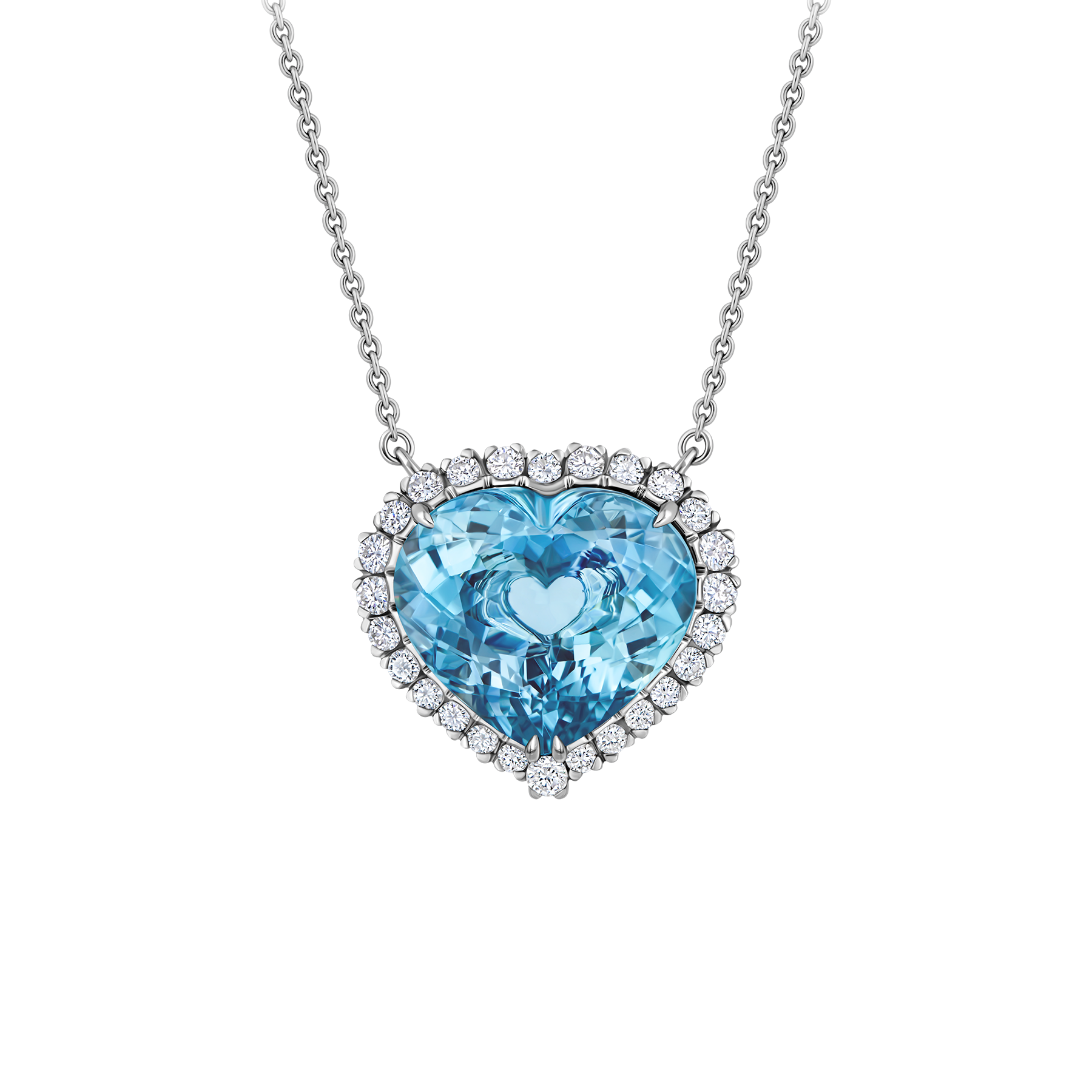 Колье с аквамарином и бриллиантами, белое золото