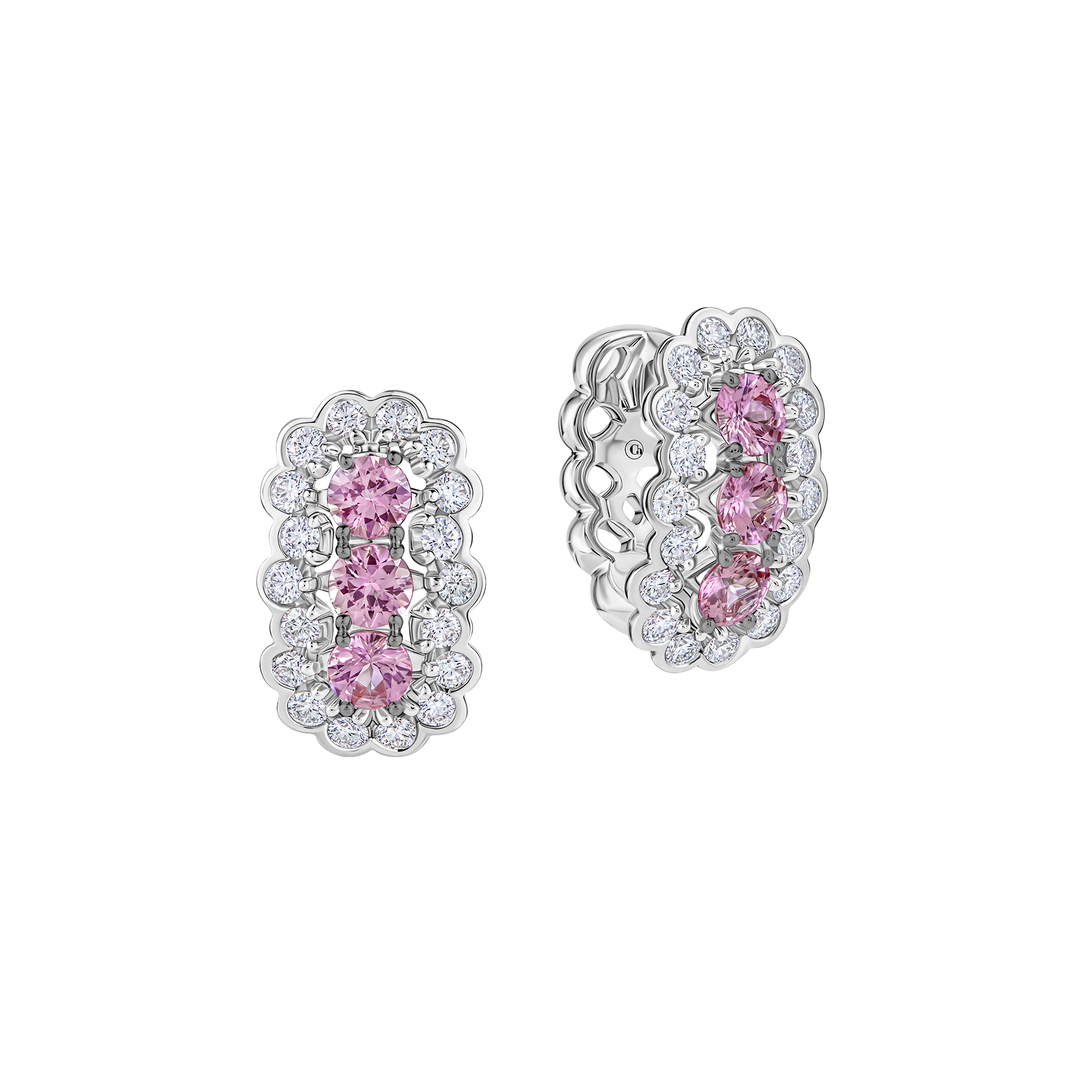 Серьги с розовыми сапфирами и бриллиантами, белое золото
