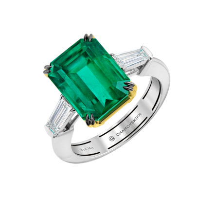 Кольцо с изумрудом и бриллиантами, белое золото 1