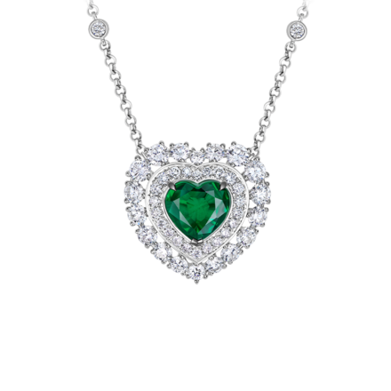 Колье с изумрудом и бриллиантами, белое золото 1