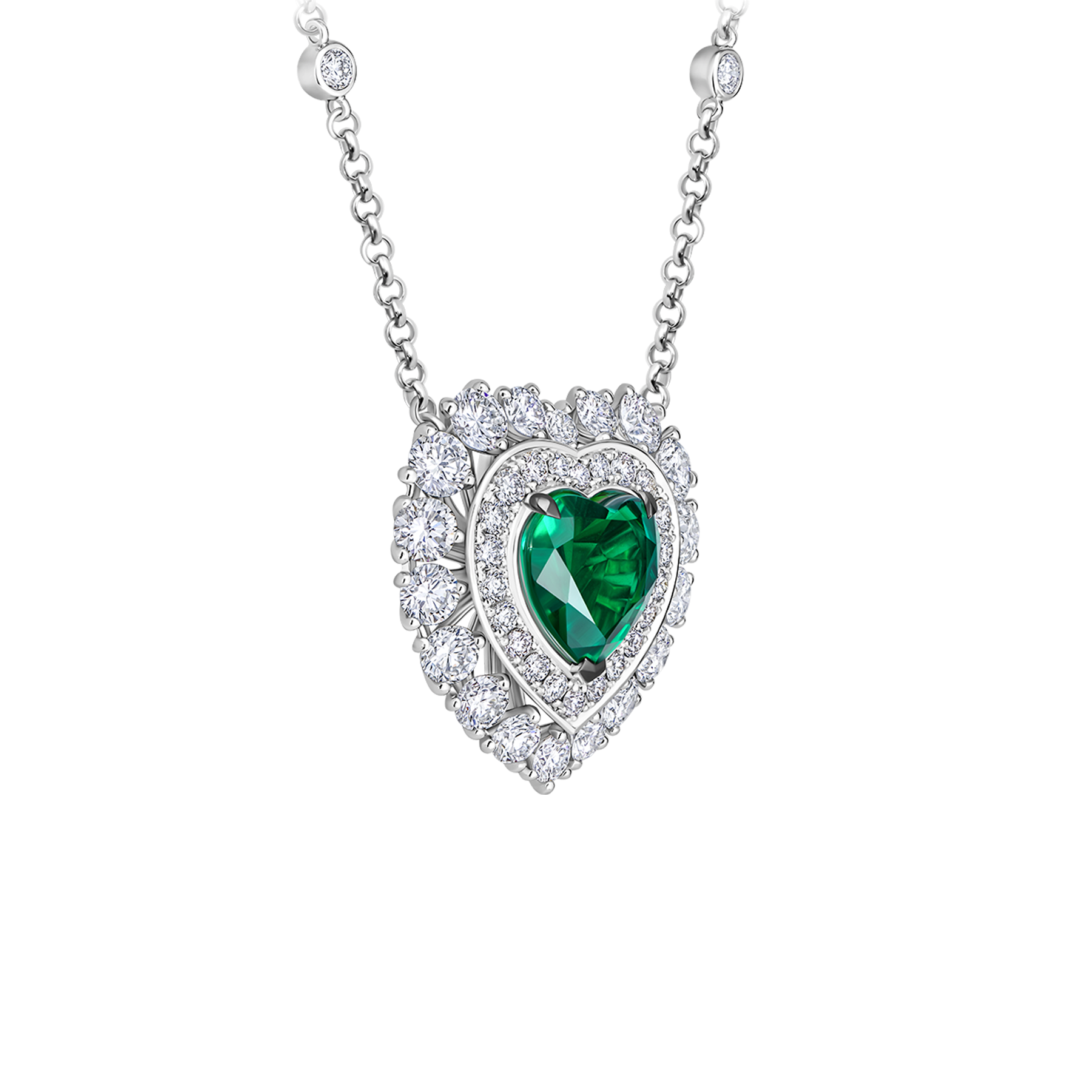 Колье с изумрудом и бриллиантами, белое золото