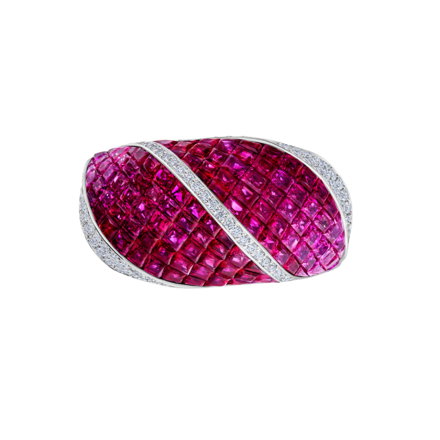 Кольцо с рубинами и бриллиантами, белое золото 4