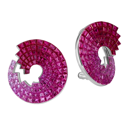 Серьги с рубинами и розовыми сапфирами, белое золото 1