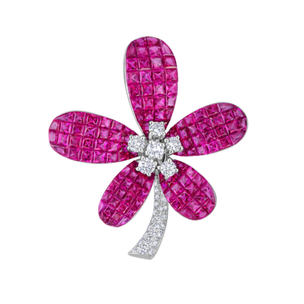 Брошь с рубинами и бриллиантами, белое золото 1