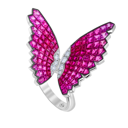 Кольцо с рубинами и бриллиантами, белое золото 2