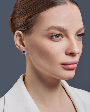 Пусеты с сапфирами и бриллиантами, белое золото 2