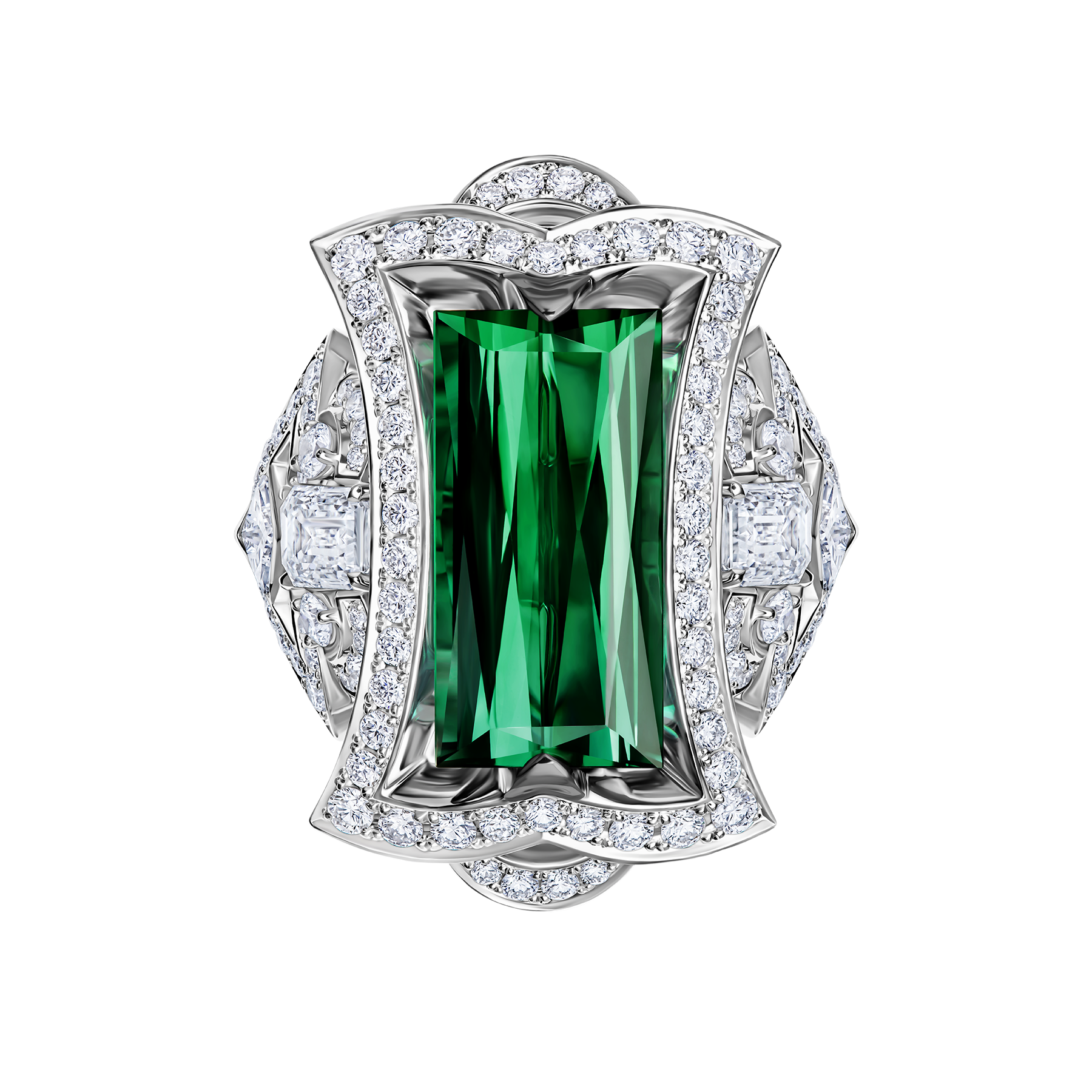 Кольцо с верделитом и бриллиантами, белое золото