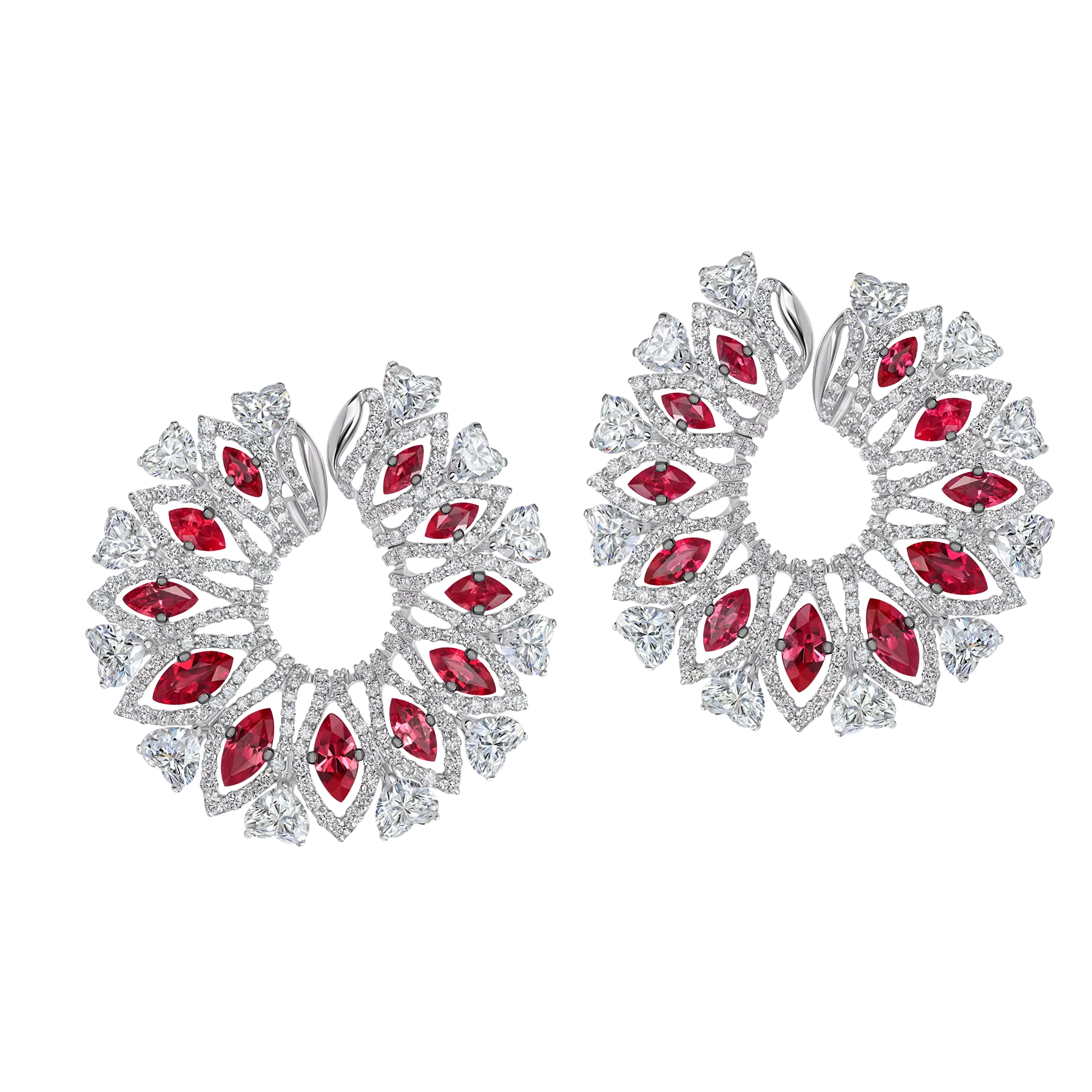 Серьги с рубинами и бриллиантами, белое золото